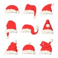 Collection of red Santa Claus hats vector isolated