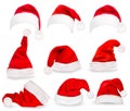 Collection of red santa hats.