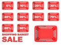 Collection of red shopping basket sale tags. Discount signs Royalty Free Stock Photo