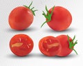 Collection red of tomato are whole and cut in half. Fresh tomato on transparent background. 3d realistic tomato from Royalty Free Stock Photo