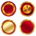 Collection of red top quality badges with gold border. Royalty Free Stock Photo