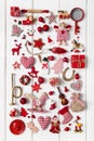 Collection of red and white checkered christmas decoration on wo Royalty Free Stock Photo