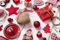 Collection of red and white checkered christmas decoration on wo Royalty Free Stock Photo