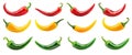 Collection of red, yellow and green hot chili pepper, isolated on transparent background. Royalty Free Stock Photo