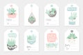 Collection of redy to use gift summer tags, cards and stickers with succulents