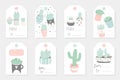 Collection of redy to use gift summer tags, cards and stickers with succulents