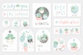 Collection of redy to use gift summer tags, cards and stickers with succulents