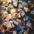 Collection of reflective CDs arranged in overlapping pattern Royalty Free Stock Photo