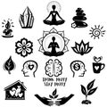 Collection of relaxation and meditation and yoga symbols