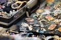 Collection of old brooches at the flee market Royalty Free Stock Photo