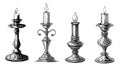 Collection of retro candles hand drawn sketch Vector illustration