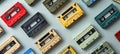 Collection of Retro cassette tapes of vivid hues. Top view. Background. Concept of vintage music, collectible items, the Royalty Free Stock Photo