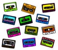 Collection of retro cassettes on a white background. Royalty Free Stock Photo