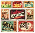Collection of retro food restaurant signs and posters Royalty Free Stock Photo