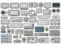 Collection of retro-futuristic interface elements isolated on white background Royalty Free Stock Photo
