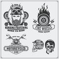 Collection of retro motorcycle labels, emblems, badges and design elements. Vintage style.