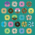 Collection of retro pixel donuts in vector