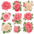 a collection of retro scrapbook roses flowers is isolated on a white background AI-Generated