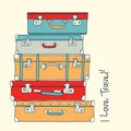 Collection of retro suitcases love travel concept