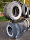 Retro whitewall tire collection Royalty Free Stock Photo