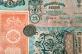 Collection revaluation banknotes. Old royal money Royalty Free Stock Photo