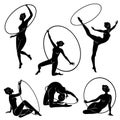 Collection. Rhythmic gymnastics. Silhouette of a girl with a hoop. Beautiful gymnast. The woman is slim and young