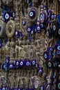Collection of rich ornaments including evil eye charms in a Turkish bazaar