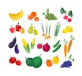 Collection of ripe fresh organic fruits and vegetables isolated on white background. Bundle of delicious natural crops