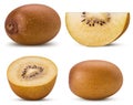 Collection ripe gold kiwi fruit, whole, cut in half, slice Royalty Free Stock Photo