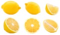 Collection Ripe lemon whole, cut in half, slice.