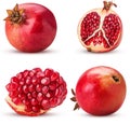 Collection ripe pomegranate fruit, whole, cut in half, slice