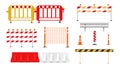 Collection of road barriers vector illustration roadblocks construction for security and safety