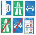 Collection of Road Signs Used in Denmark Royalty Free Stock Photo