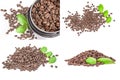 Collage of pile of roasted coffee beans close-up on white Royalty Free Stock Photo