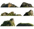 collection rock mountain hill with green forest isolate on white background