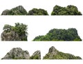 collection rock mountain hill with green forest isolate on white background