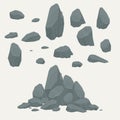 Collection of rocks of different shapes and sizes. Set of stones. Cartoon style illustration. Royalty Free Stock Photo