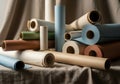 A collection of rolled papers in various colors, including blue, Royalty Free Stock Photo