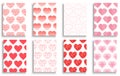 Collection of romantic posters, greeting cards, invitations, banners, covers, flyers with hearts prints and patterns