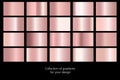 Collection of rose gold gradient backgrounds. Set of pink metallic textures. Vector illustration Royalty Free Stock Photo