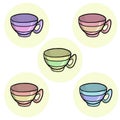 A set of colorful cups for tea or coffee for breakfast. A set of six cups of different colors. Vector Royalty Free Stock Photo
