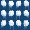 Collection of round glossy winter icons with icicl Royalty Free Stock Photo