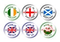 Collection of round labels "Made in United Kingdom" with flags Royalty Free Stock Photo