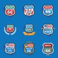 collection of route 66 road signs. Vector illustration decorative design Royalty Free Stock Photo