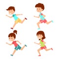 Collection running children. Kids sport activity.