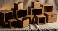 Collection of rustic wooden boxes organized for display and storage needs Royalty Free Stock Photo