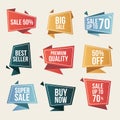 Collection of sale banners. Promo seals design elements. Isolated vector. Royalty Free Stock Photo