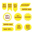 Collection of sales yellow label business promotion banner. Set sales badge for discount product. Special marketing offer yellow Royalty Free Stock Photo