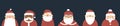 Collection of Santa Claus Characters, various faces with beard and hat flat icons. Santa Claus cartoon characters Christmas