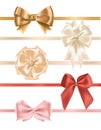 Collection of satin ribbons decorated with bows. Bundle of elegant decorative design elements. Set of festive gift Royalty Free Stock Photo